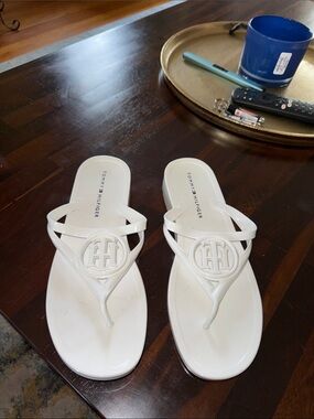 Tommy Hilfiger White Logo Jelly Thong Sandals